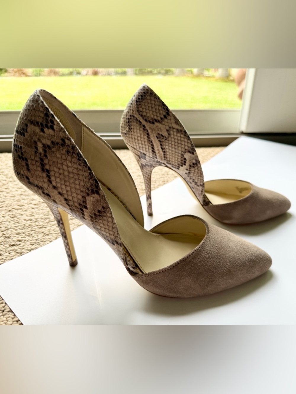 Steve Madden Taupe Suede & Snakeskin D'Orsay Heels Worn Twice